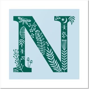 Letter N Bottle Green Posters and Art